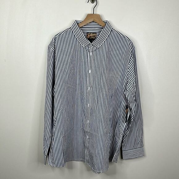 Johnny Bigg Men's Size 2XL Navy White Henshall Striped Button Down Shirt - Picture 1 of 6
